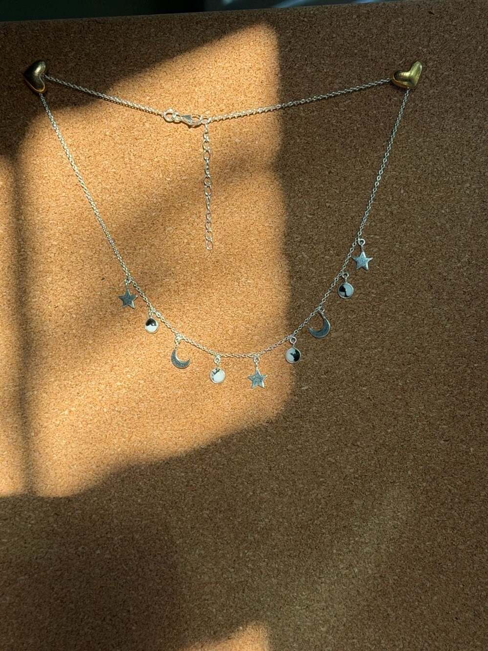 Sterling Silver Moon and Star Charm Necklace with White Buffalo